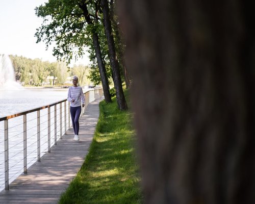 active elderly people walking in nature